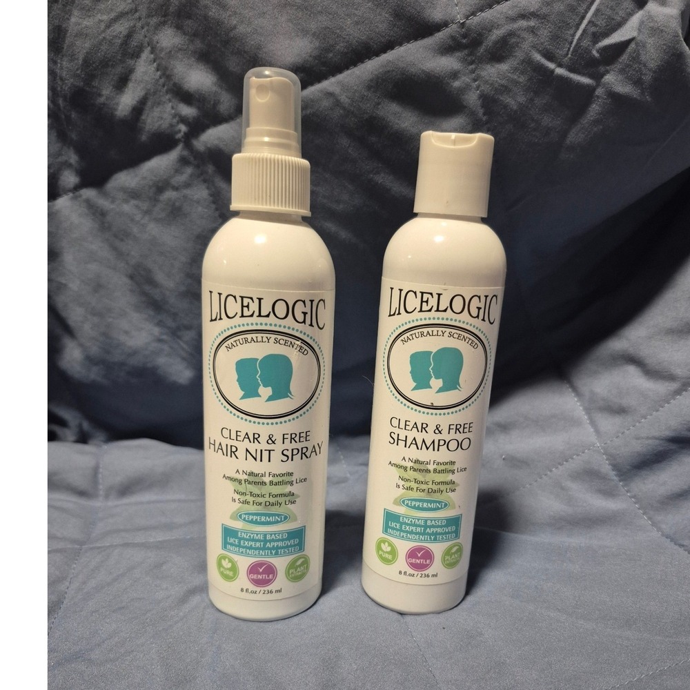 LiceLogic Clear & Free Peppermint Shampoo and Hair Nit Spray 8oz 2 Piece Bundle